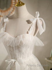 Cute white tulle lace short Formal Prom Dresses, white homecoming Dresses