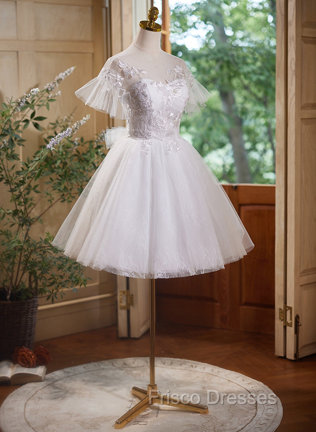 Cute White Tulle with Lace Short Party Dress, White Graduation Dress