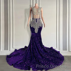 Sequined Sleeveless Mermaid Formal Prom Dresses with Beadings