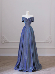 Elegant Deep Blue Bow-neck Pleated Prom Dress