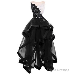 black lace appliques homecoming dresses elegant round collar sleeveless party dresses tulle high low homecoming dresses