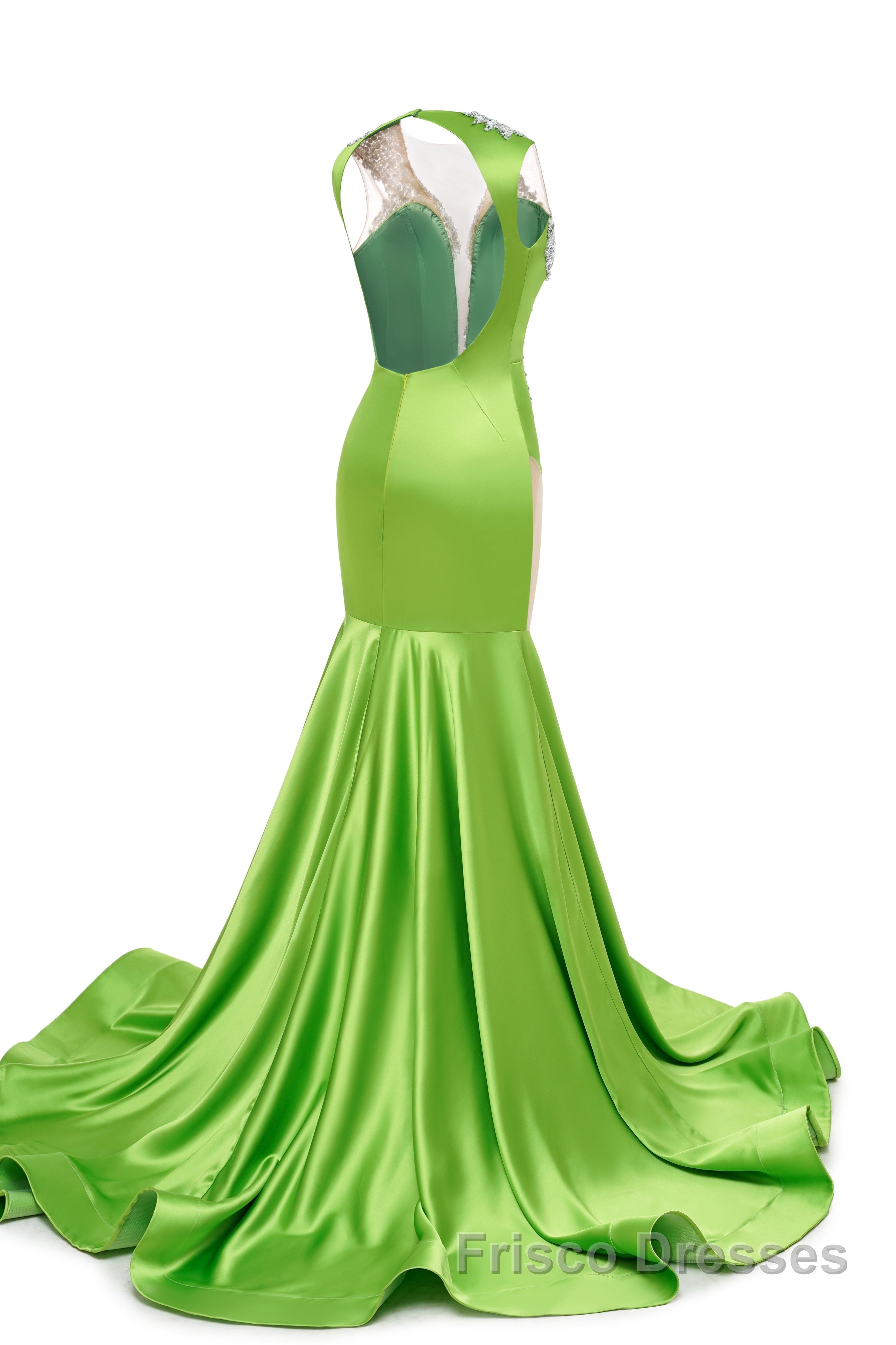 V-Neck Mermaid Brush Train Hollow Sleeveless Beading Evening Dresses