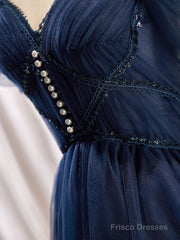 Dark Blue A-Line Short Prom Dresses, Dark Blue Homecoming Dress
