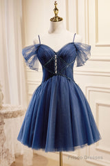 Dark Blue A-Line Short Prom Dresses, Dark Blue Homecoming Dress
