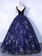 Dark Blue A-Line Tulle Lace Long Formal Prom Dress, Dark Blue Long Formal Dress