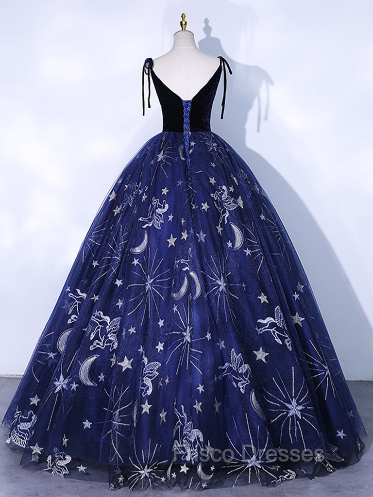 Dark Blue A-Line Tulle Lace Long Formal Prom Dress, Dark Blue Long Formal Dress