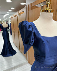 Dark Blue Blue Long Mermaid Prom Dress With Slit, Dark Blue Party Dress