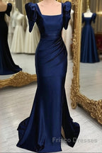 Dark Blue Blue Long Mermaid Formal Prom Dress With Slit, Dark Blue Party Dress