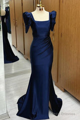 Dark Blue Blue Long Mermaid Prom Dress With Slit, Dark Blue Party Dress