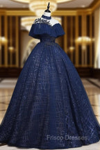 Dark Blue Long Formal Prom Dress, Blue Tulle Formal Gown Graduation Dress
