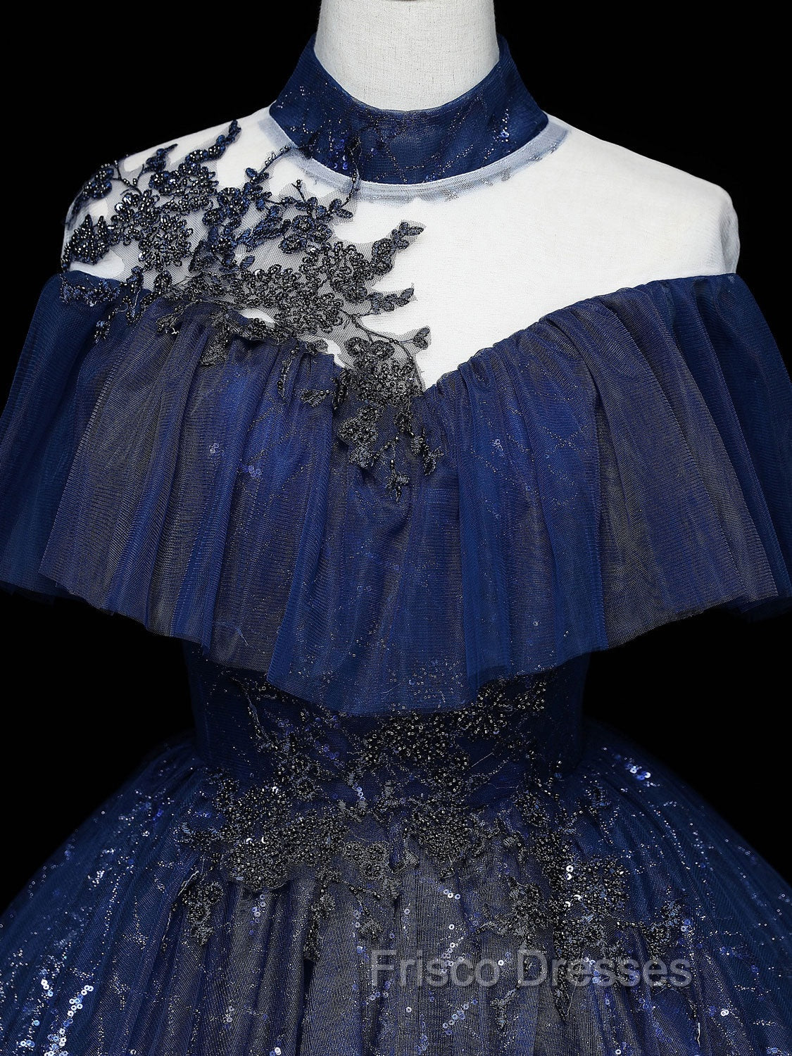 Dark Blue Long Formal Prom Dress, Blue Tulle Formal Gown Graduation Dress