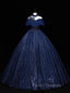 Dark Blue Long Formal Prom Dress, Blue Tulle Formal Gown Graduation Dress