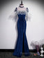 Dark Blue Mermaid Velvet Long Formal Prom Dress, Blue Formal Evening Dress