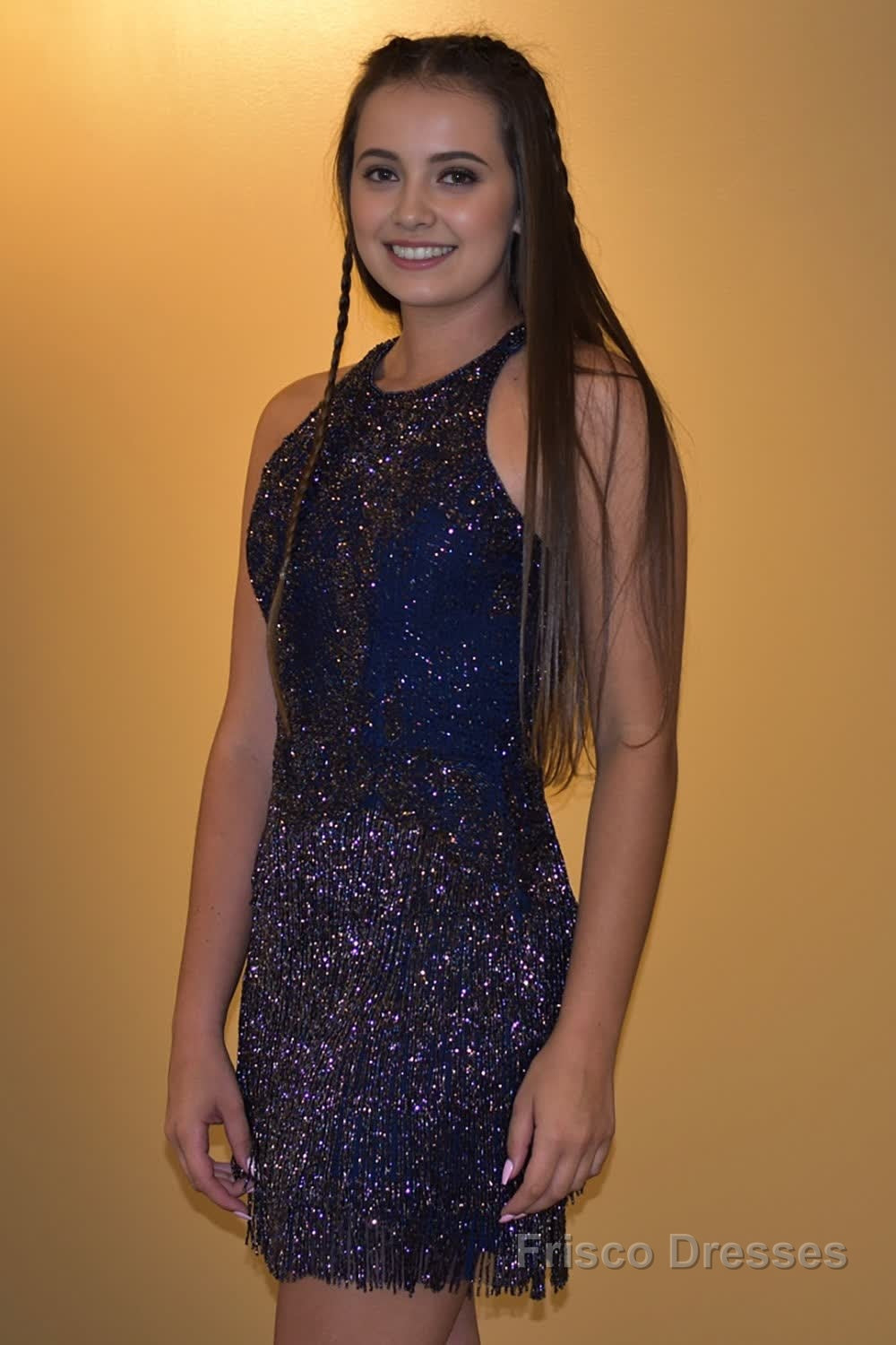 Dark Blue Open Back Sequins Homecoming Dress Main image