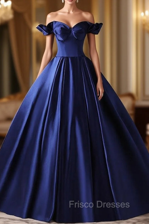 Dark Blue Satin Off the Shoulder Quinceanera Dress Main image