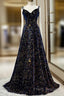 Dark Blue Sequin A Line Spaghetti Straps Bling Bling Formal Prom Dress