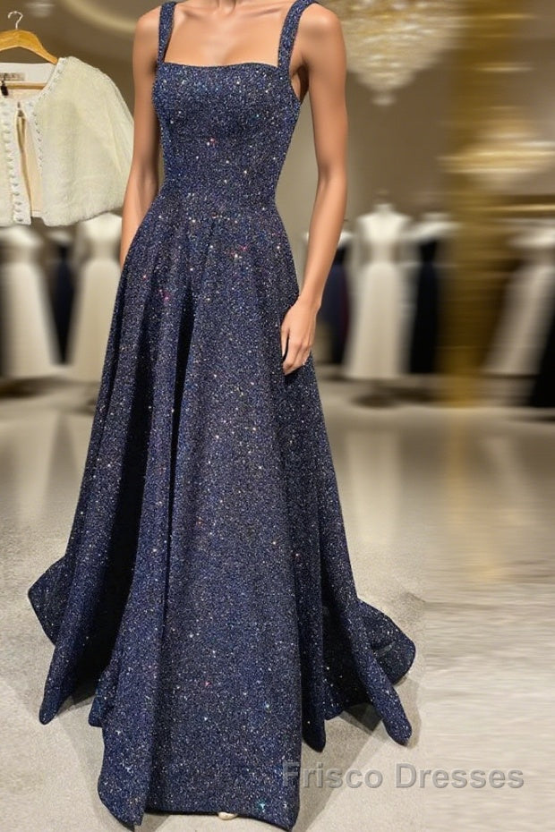Dark blue sequin long Formal Prom Dresses , blue evening Dresses Main image