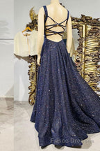 Dark blue sequin long Formal Prom Dresses , blue evening Dresses