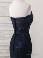 Dark Blue Sweetheart Mermaid Long Prom Dress, Dark Blue Evening Dress