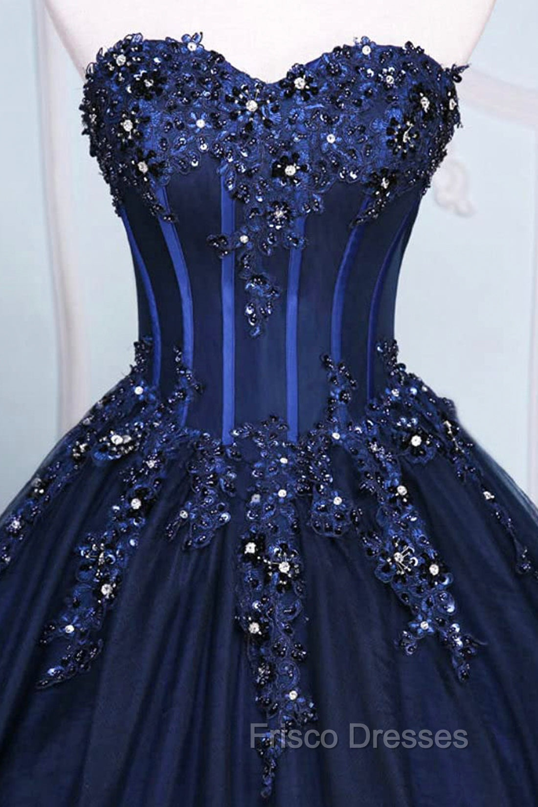 Dark Blue Tulle Lace Princess Dress, A-Line Strapless Long Formal Prom Dress Secondary image