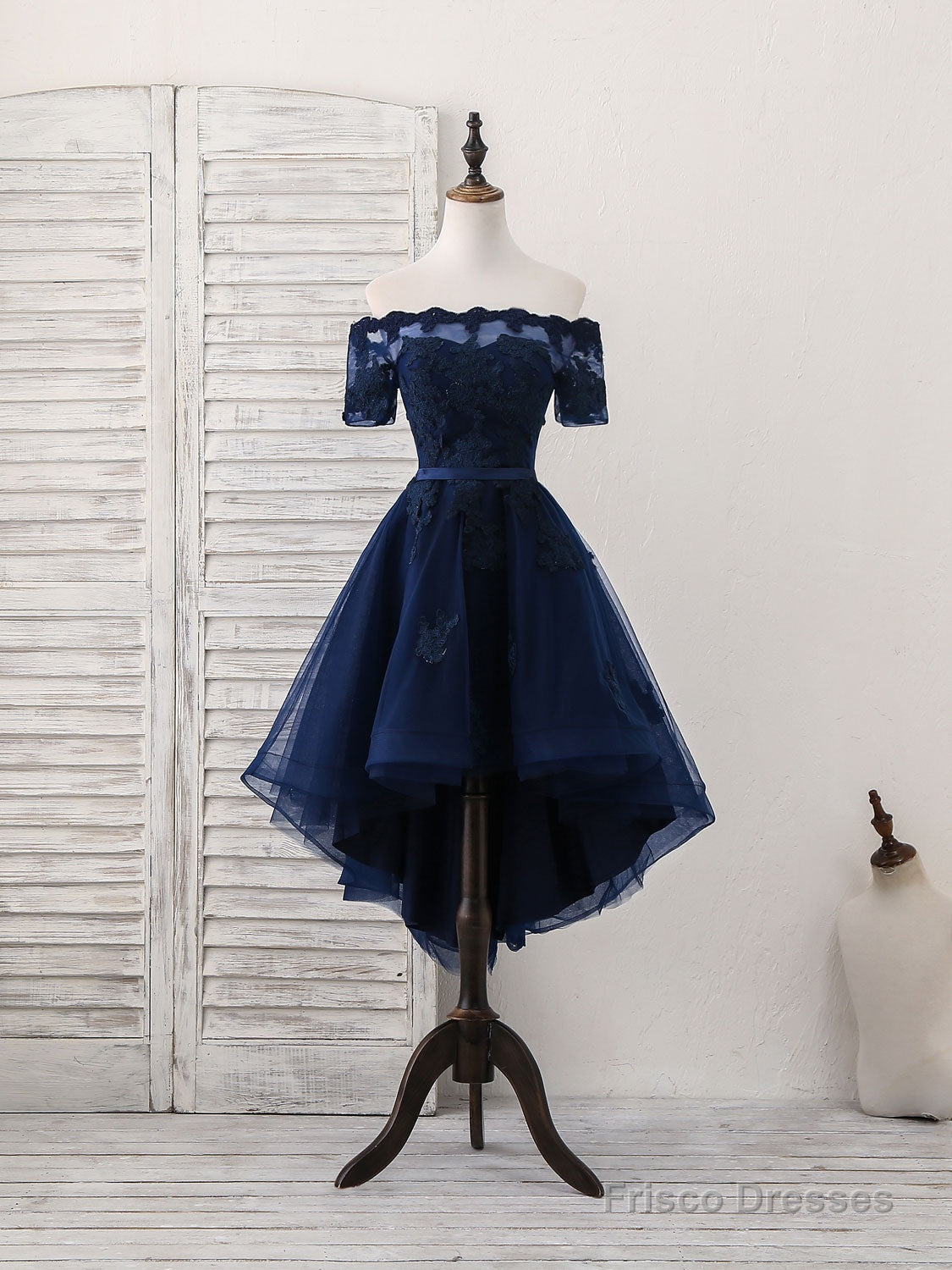 Dark Blue Tulle Lace Short Prom Dress, Dark Blue Homecoming Dress Secondary image