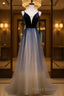 Dark blue tulle long Formal Prom Dresses, blue evening Dresses
