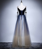 Dark blue tulle long Formal Prom Dresses, blue evening Dresses