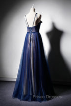 Dark Blue Tulle Long Formal Prom Dress, Dark Blue Evening Dress