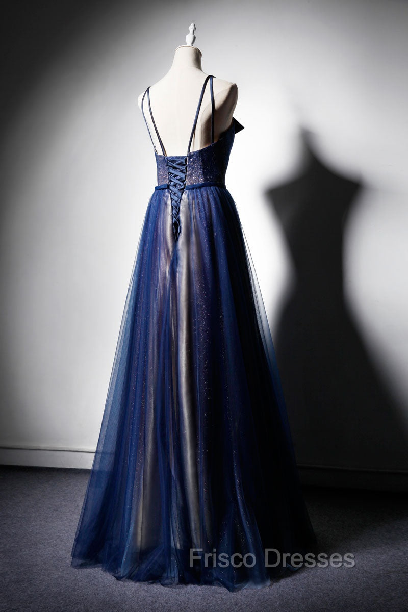 Dark Blue Tulle Long Formal Prom Dress, Dark Blue Evening Dress