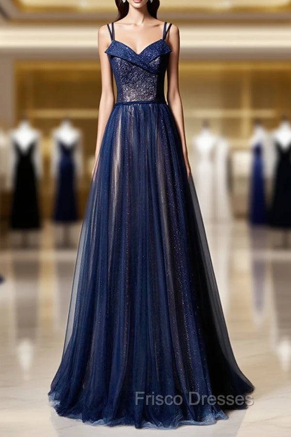 Dark Blue Tulle Long Formal Prom Dress, Dark Blue Evening Dress