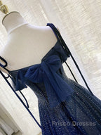 Dark Blue Tulle Sequin Long Formal Prom Dress, Dark Blue Evening Dress