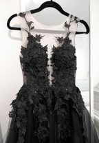 Classic Black Lace Tulle Long Prom Dress Black Evening Dress