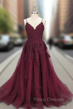 Dark Blue V Neck Tulle Lace Long Formal Prom Dress Blue Lace Bridesmaid Dress