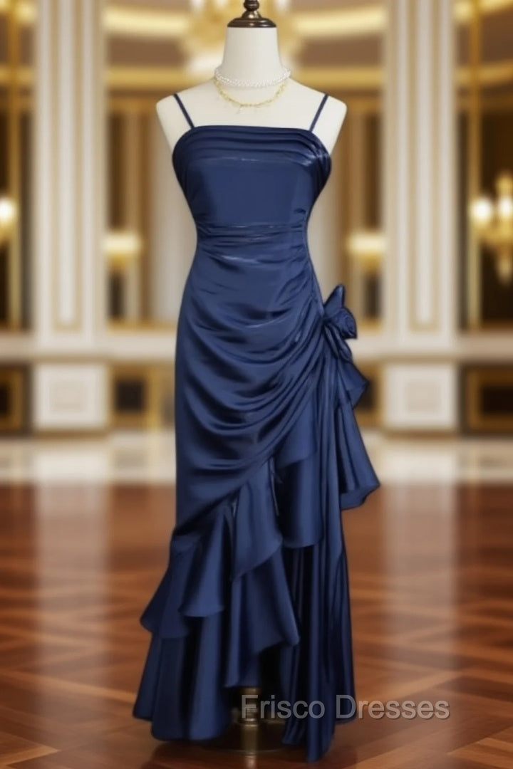 Dark Blue Vintage Floral Elegant Dress Asymmetrical Hem Formal Prom Gown Main image