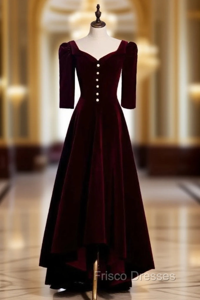 Dark Burgundy Velvet  Short Sleeve Formal Prom Dress Main image