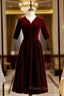 Dark Burgundy Velvet Short Sleeve Short Formal Prom Dress