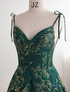 Dark Green A-Line Spaghetti Strap Satin Long Formal Prom Dress Sweetheart Neckline Retro Bridal Dress