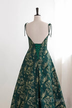Dark Green A-Line Spaghetti Strap Satin Long Formal Prom Dress Sweetheart Neckline Retro Bridal Dress