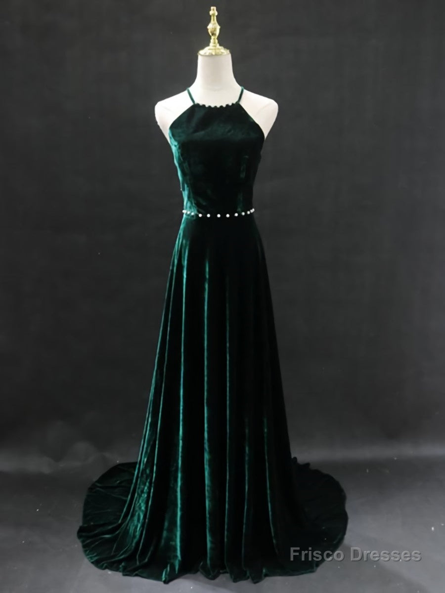 Dark Green Backless Long Prom Dresses, Dark Green Long Formal Evening Bridesmaid Dresses