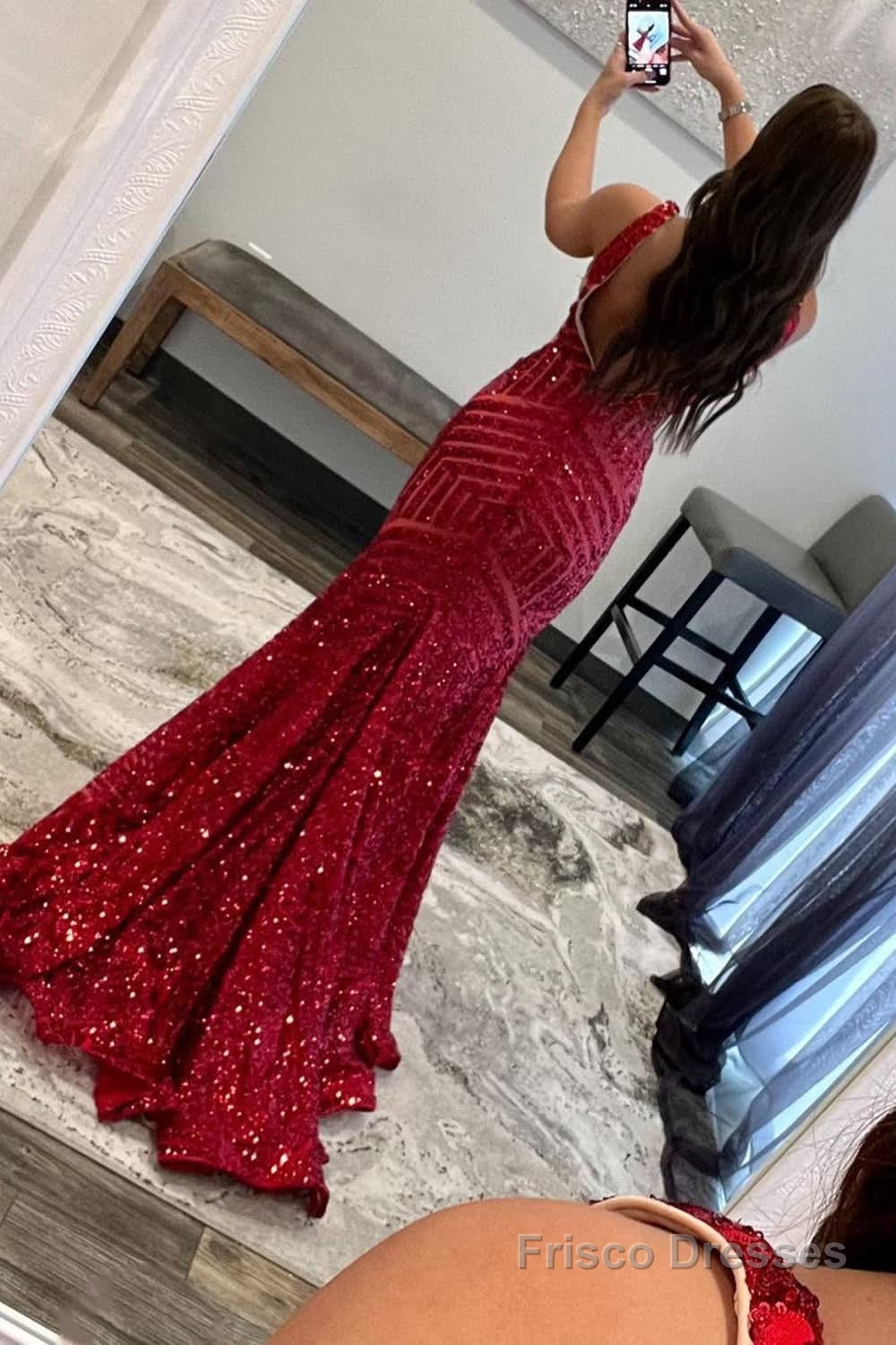 Dark Green Deep V Neck Sequin Mermaid Prom Dress