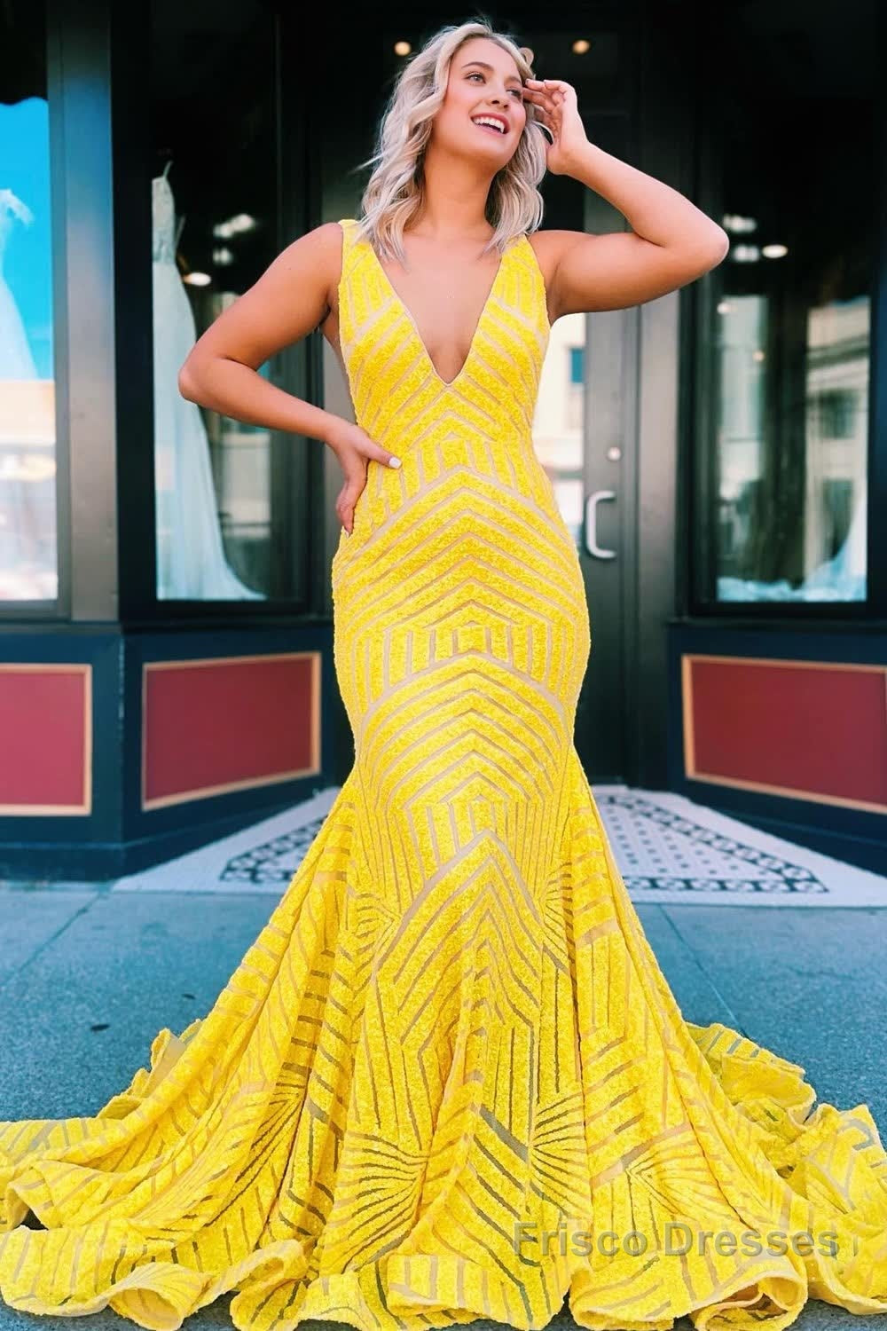 Dark Green Deep V Neck Sequin Mermaid Prom Dress