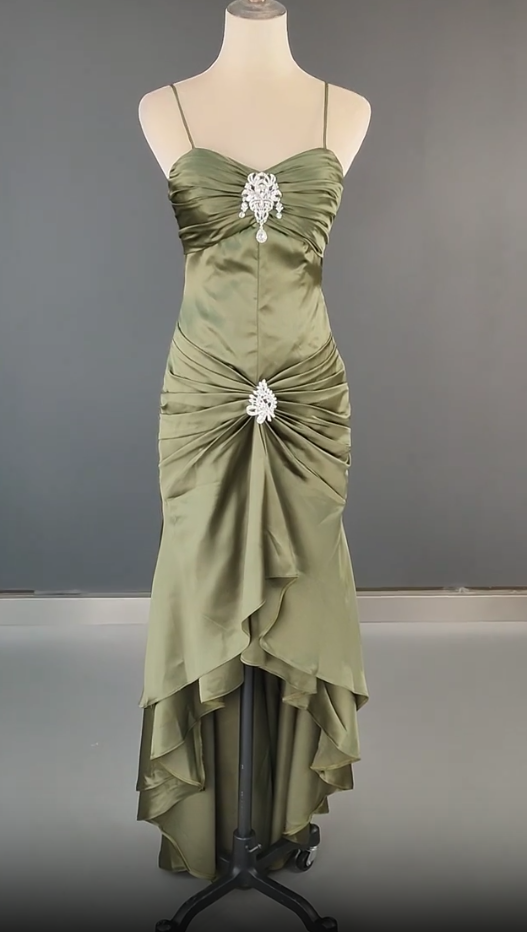 Elegant Spaghetti Strap Mermaid Satin Dark Green Long Prom Dress Gorgeous Evening Dress