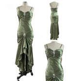 Elegant Spaghetti Strap Mermaid Satin Dark Green Long Prom Dress Gorgeous Evening Dress