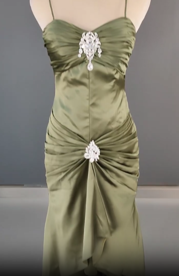 Elegant Spaghetti Strap Mermaid Satin Dark Green Long Prom Dress Gorgeous Evening Dress