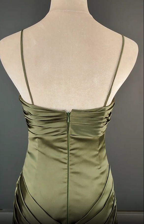 Elegant Spaghetti Strap Mermaid Satin Dark Green Long Prom Dress Gorgeous Evening Dress