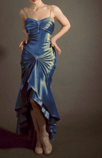 Elegant Spaghetti Strap Mermaid Satin Dark Green Long Prom Dress Gorgeous Evening Dress