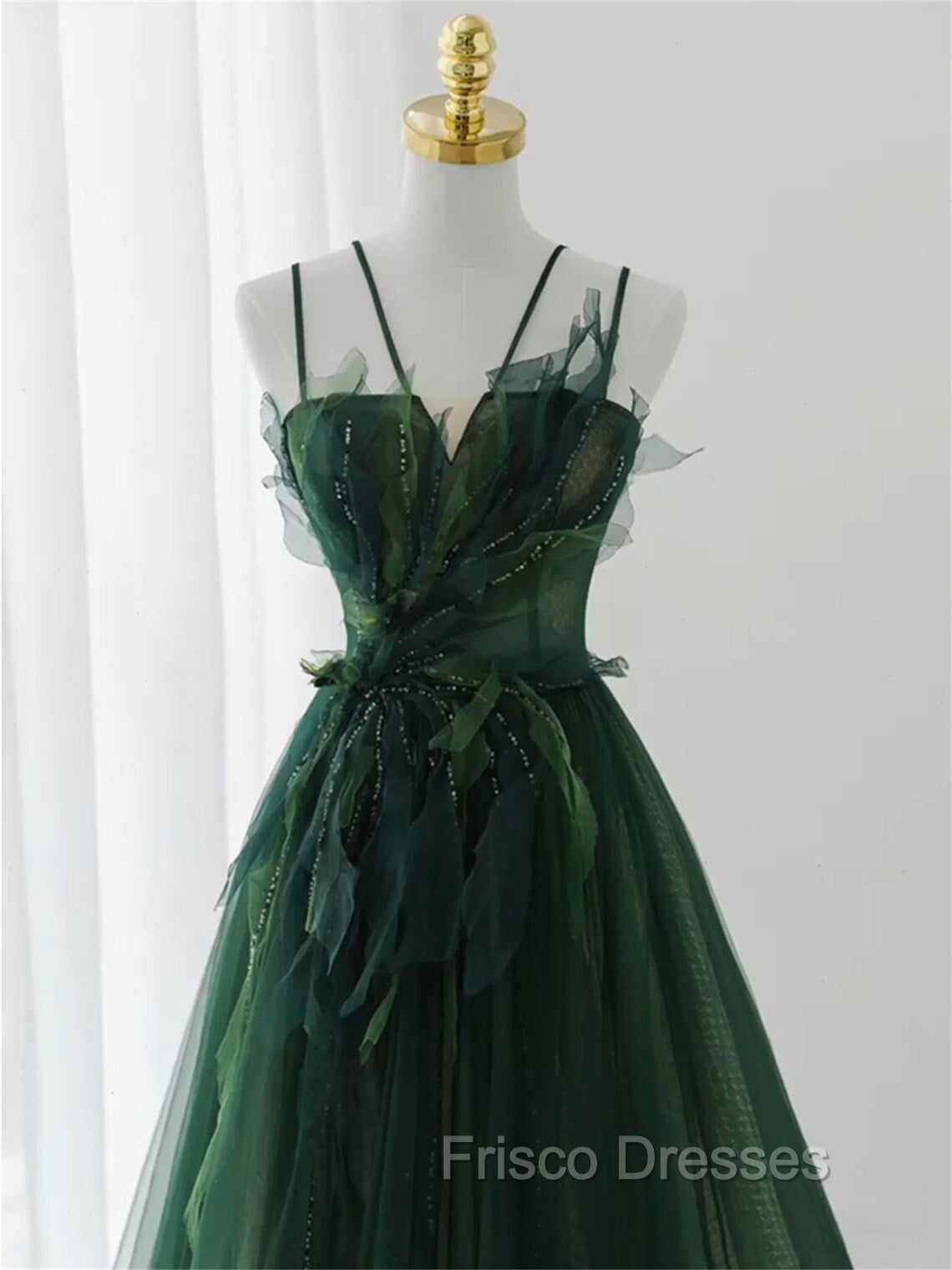 Dark Green Long Beaded A-line Evening Dress Party Dress, Green Formal Prom Dress Secondary image