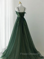 Dark Green Long Beaded A-line Evening Dress Party Dress, Green Formal Prom Dress