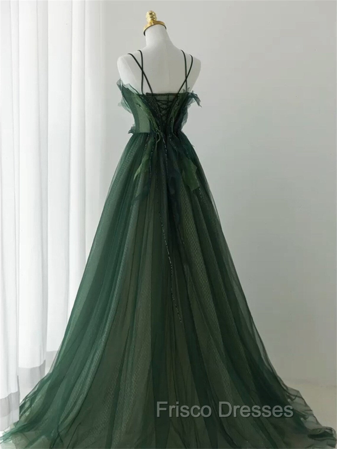 Dark Green Long Beaded A-line Evening Dress Party Dress, Green Formal Prom Dress