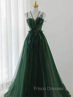 Dark Green Long Beaded A-line Evening Dress Party Dress, Green Formal Prom Dress